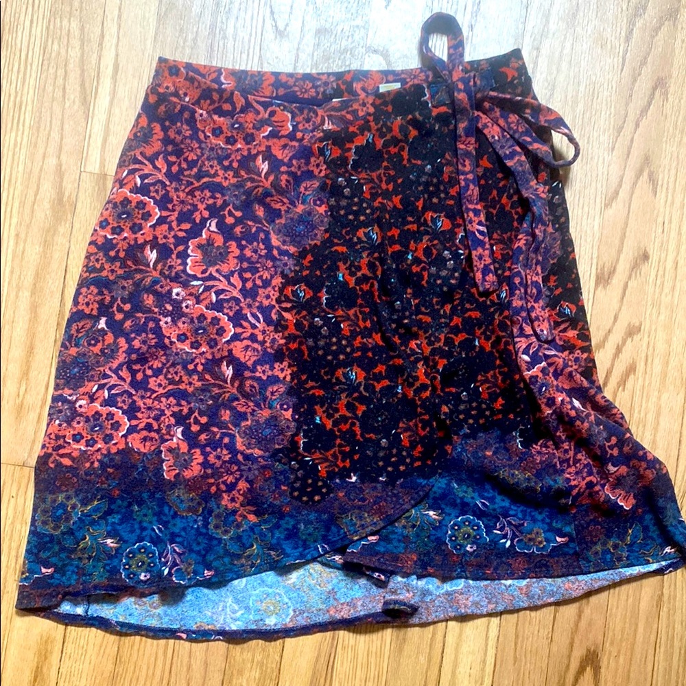 ANTHROPOLIGE MAEVE VELOUR FAUX WRAP HIGH LOW SKIRT TAPESTRY SZ LARGE